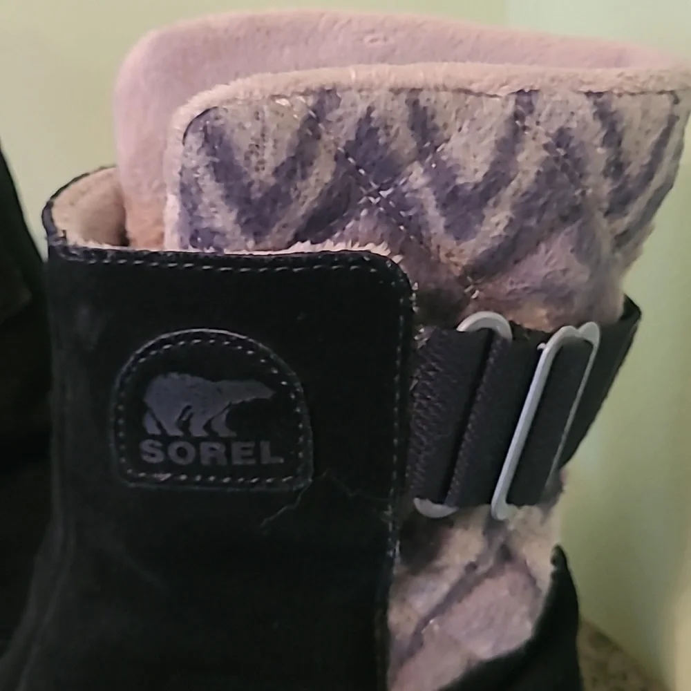 Sorel Newbie Short Boots Black Water-resistant Suede Leather Wmn 8.5 Winter Gray